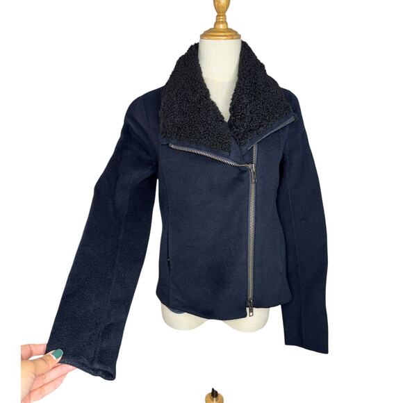 Vince Shearling Collar Double Faced Wool Jacket Size Small Motorcycle Rocker - Picture 7 of 11